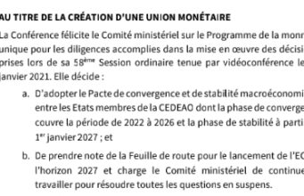 Eco: voici la résolution de la Cedeao
